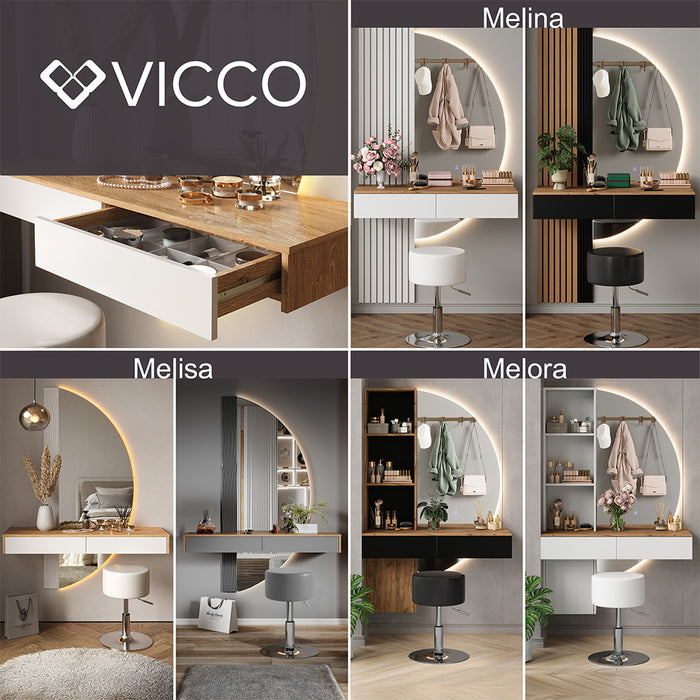 Vicco Tavolo da toeletta Bianco 120 cm con illuminazione LED e sgabello