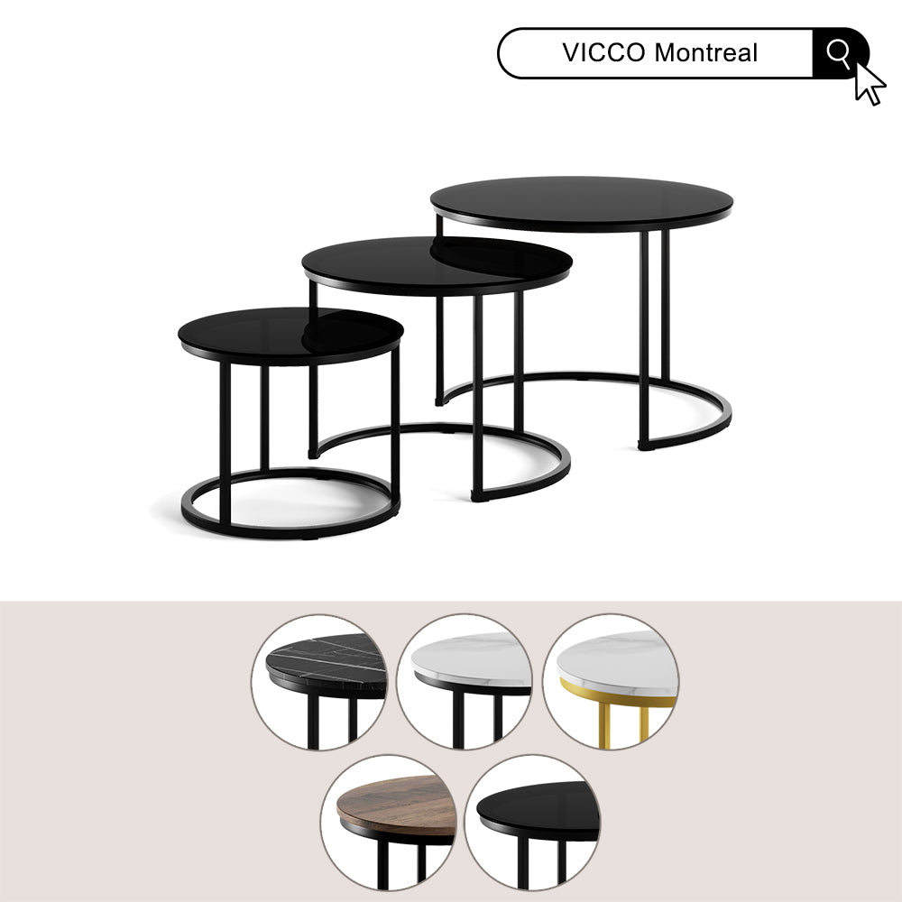 Vicco Set di tavolini da caffè Marmo nero 55 x 55 cm 3 parti