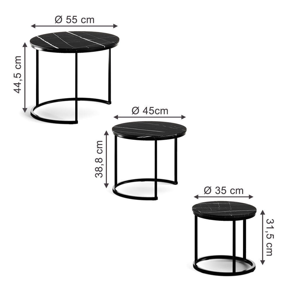 Vicco Set di tavolini da caffè Marmo nero 55 x 55 cm 3 parti