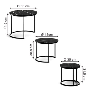 Vicco Set di tavolini da caffè Marmo nero 55 x 55 cm 3 parti