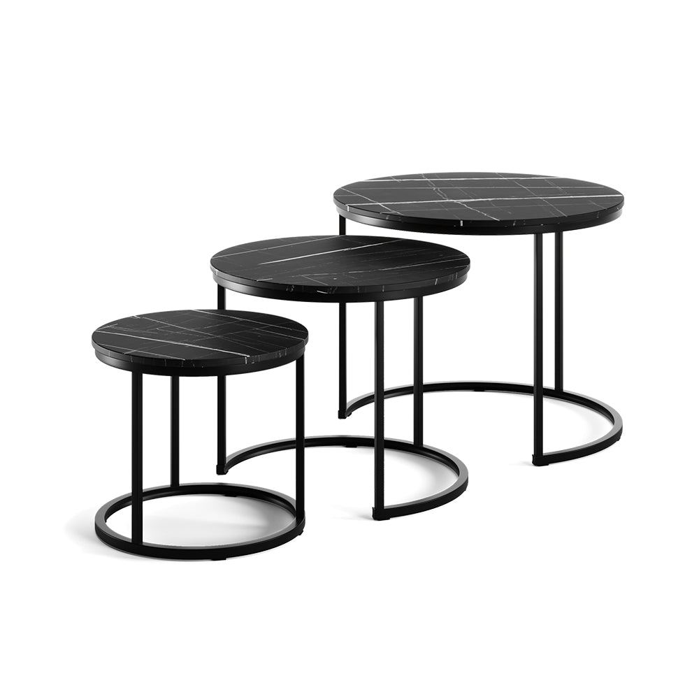 Vicco Set di tavolini da caffè Marmo nero 55 x 55 cm 3 parti