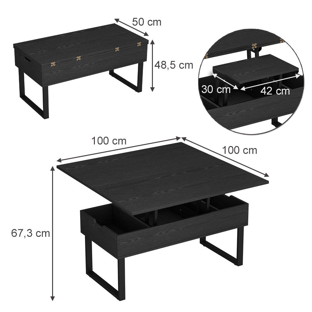 Vicco tavolino soggiorno Nero 100 x 50 cm con funzione di sollevamento
