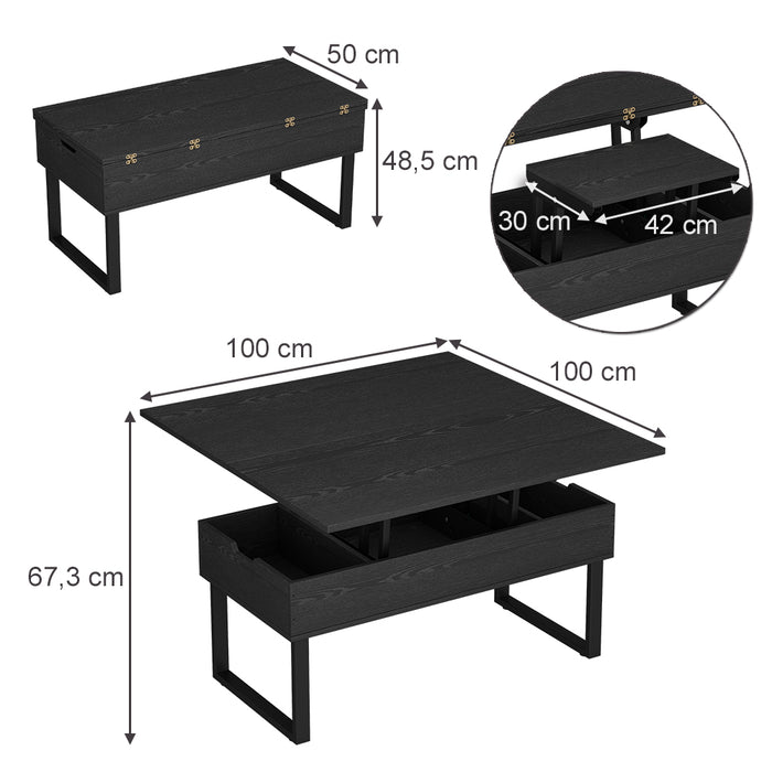 Vicco tavolino soggiorno Nero 100 x 50 cm con funzione di sollevamento