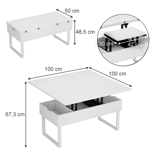 Vicco tavolino soggiorno Bianco 100 x 50 cm con funzione di sollevamento