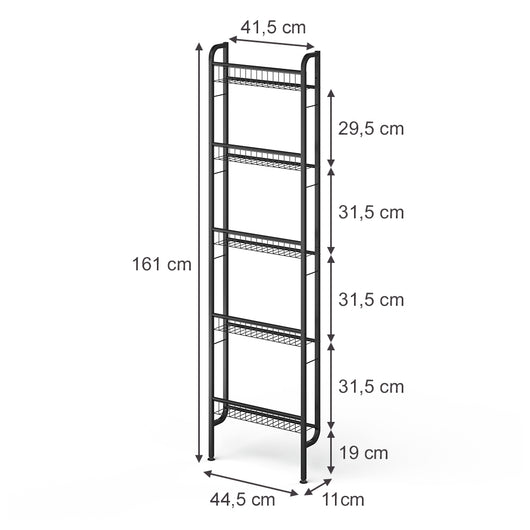 Vicco Scaffale a scala Nero 44.5 x 160 cm con 5 ripiani