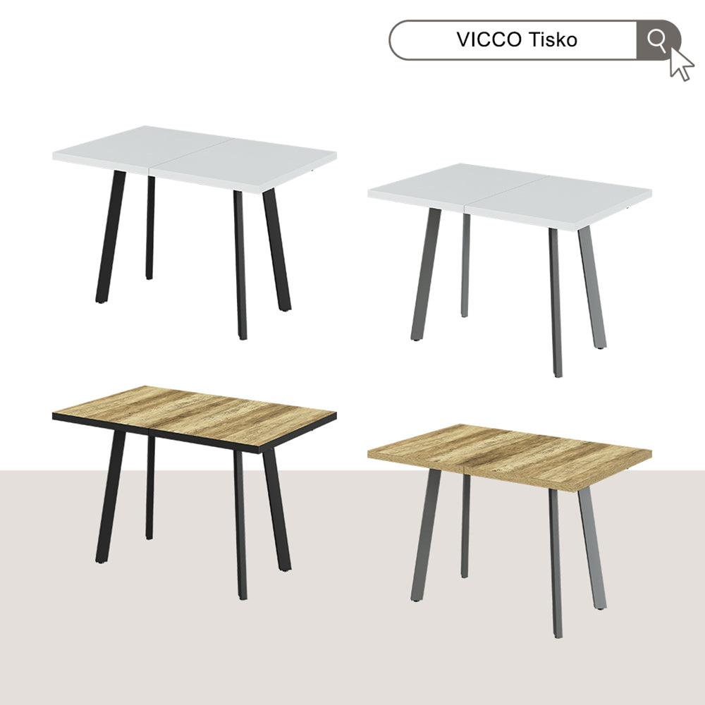 Vicco tavolo da pranzo allungabile Bianco/Grigio 160 x 80 cm con piano d'appoggio allungabile