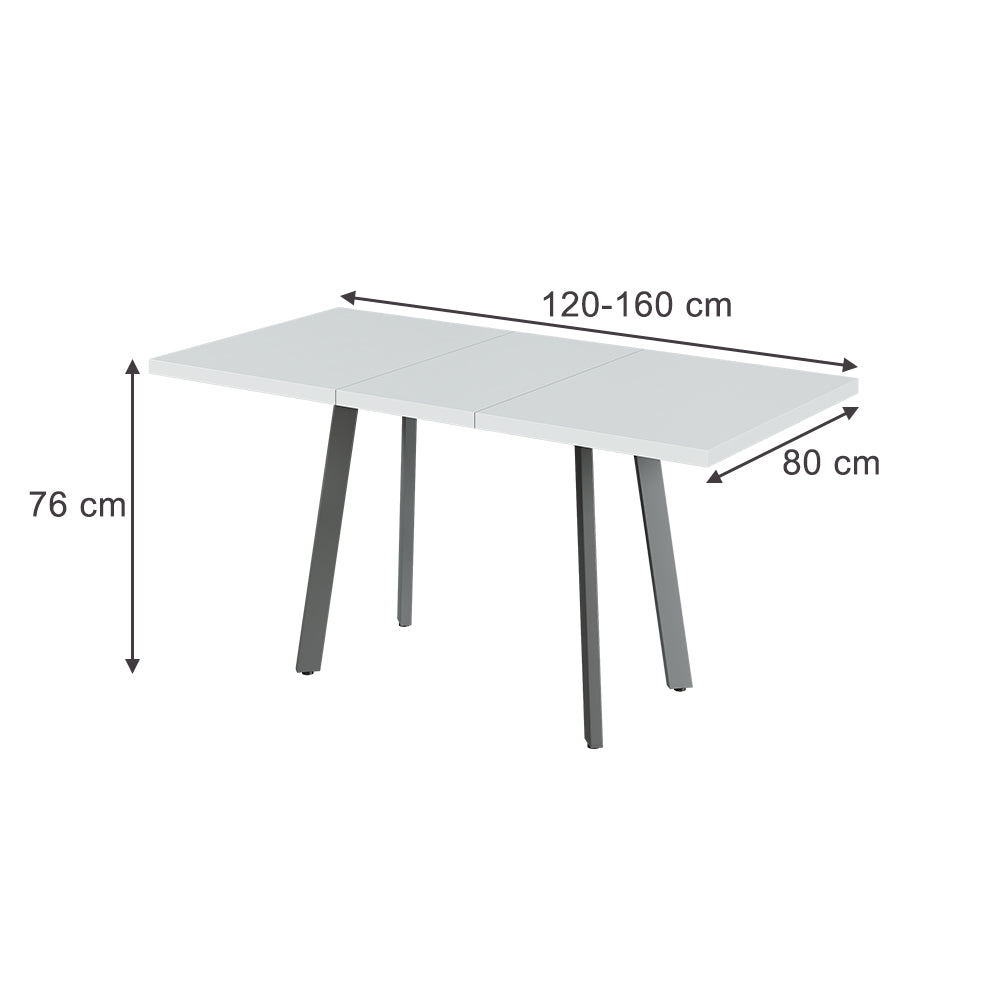 Vicco tavolo da pranzo allungabile Bianco/Grigio 160 x 80 cm con piano d'appoggio allungabile