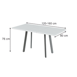 Vicco tavolo da pranzo allungabile Bianco/Grigio 160 x 80 cm con piano d'appoggio allungabile