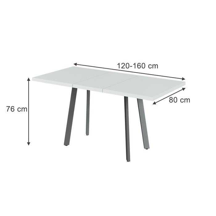 Vicco tavolo da pranzo allungabile Bianco/Grigio 160 x 80 cm con piano d'appoggio allungabile