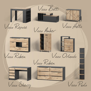 Vicco tavolo da pranzo allungabile Rovere rustico/grigio 160 x 80 cm con piano d'appoggio allungabile