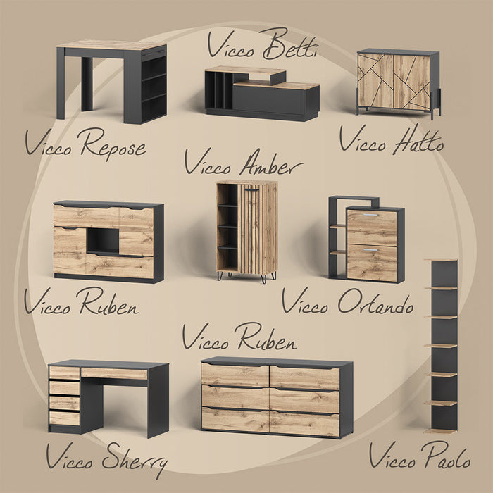 Vicco tavolo da pranzo allungabile Rovere rustico/grigio 160 x 80 cm con piano d'appoggio allungabile