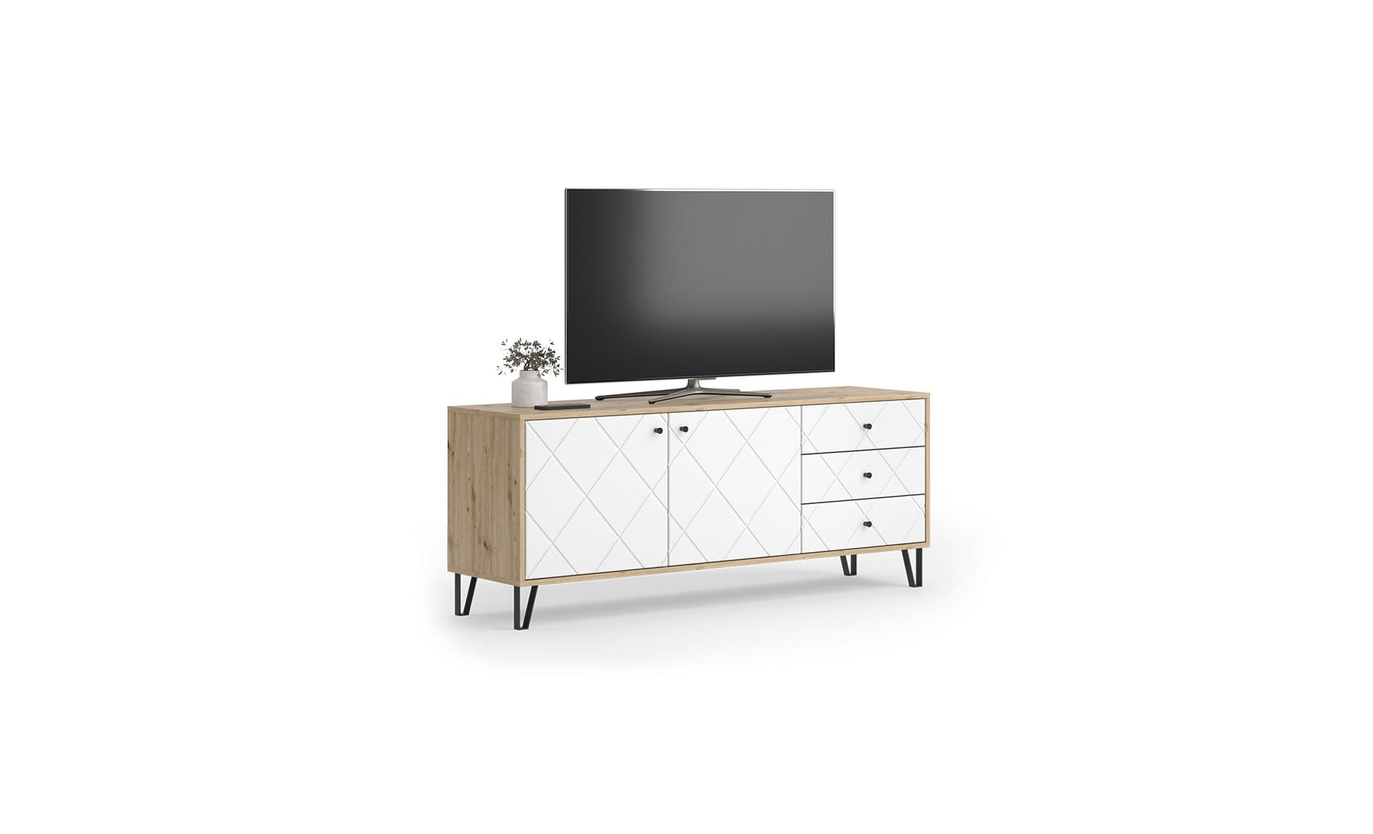 Vicco Mobile tv Artigianale/Bianco 150.2 x 60.2 cm con 3 cassetti e 2 ante