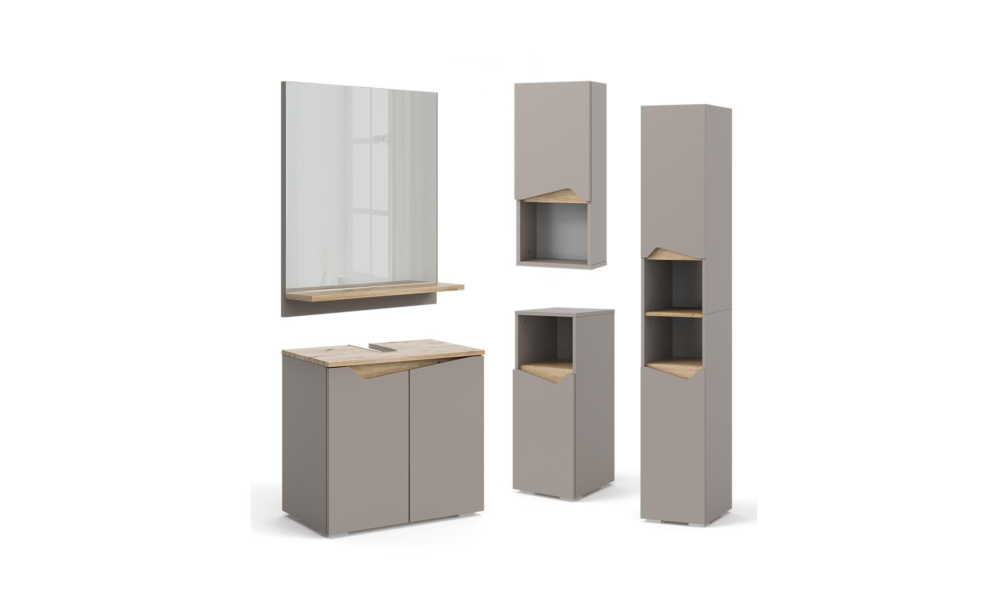 Vicco Armadio per il bagno Grigio 30 x 180 cm con porte e vani aperti