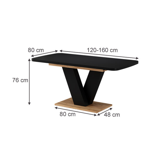 Vicco tavolo da pranzo allungabile Nero/quercia 120 x 80 cm estensibile