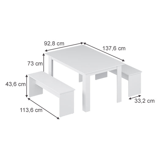 Vicco Set di tavoli da pranzo Bianco 137.6 x 92.8 cm con 2 panche