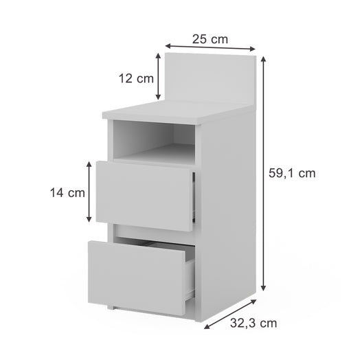 Vicco Comodino Bianco 25 x 59.1 cm con 2 cassetti
