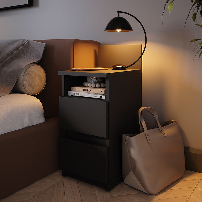 Vicco Comodino camera da letto Nero 25 x 59.1 cm con 2 cassetti