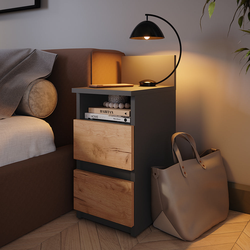 Vicco Comodino Antracite/quercia dorata 25 x 59.1 cm Set di 2