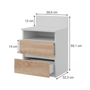 Vicco Comodino camera da letto Bianco/Sonoma 32.3 x 59.1 cm Set di 2