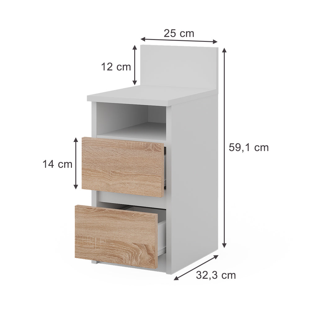Vicco Comodino camera da letto Bianco/Sonoma 25 x 59.1 cm con 2 cassetti