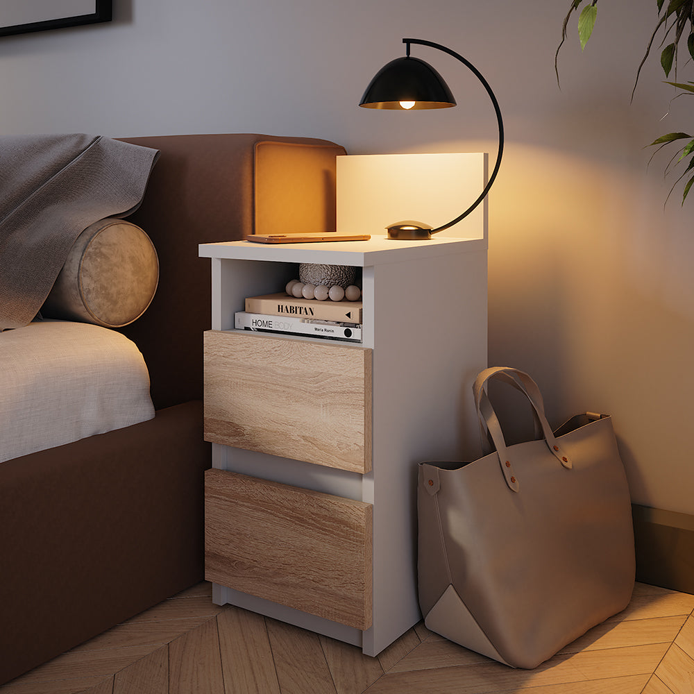 Vicco Comodino camera da letto Bianco/Sonoma 25 x 59.1 cm con 2 cassetti