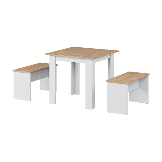 Vicco Set di tavoli da pranzo Rovere bianco/dorato 80 x 80 cm con 2 panche