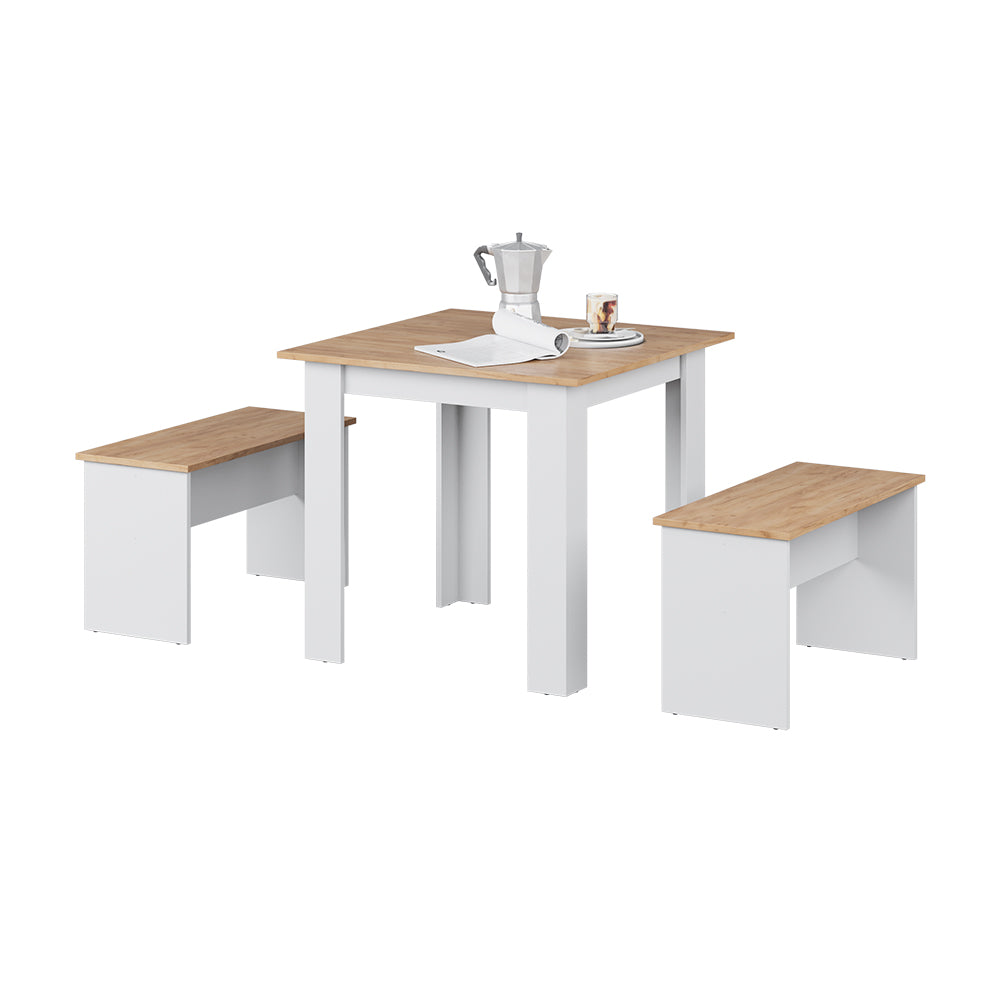 Vicco Set di tavoli da pranzo Rovere bianco/dorato 80 x 80 cm con 2 panche
