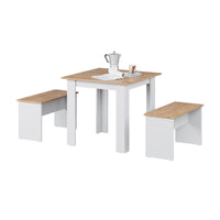 Vicco Set di tavoli da pranzo Rovere bianco/dorato 80 x 80 cm con 2 panche