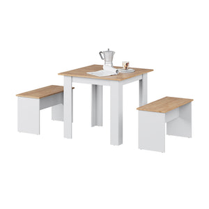 Vicco Set di tavoli da pranzo Rovere bianco/dorato 80 x 80 cm con 2 panche