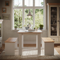 Vicco Set di tavoli da pranzo Rovere bianco/dorato 80 x 80 cm con 2 panche