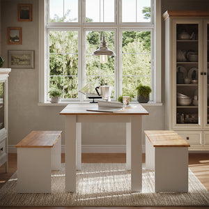 Vicco Set di tavoli da pranzo Rovere bianco/dorato 80 x 80 cm con 2 panche