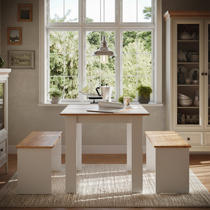 Vicco Set di tavoli da pranzo Rovere bianco/dorato 80 x 80 cm con 2 panche