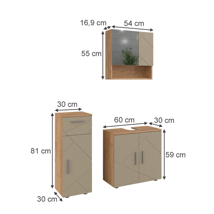 Vicco Set di mobili da bagno 3 pezzi Quercia dorata 3 parti
