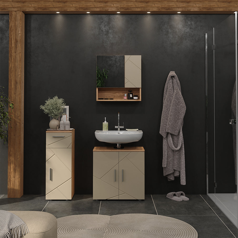 Vicco Set di mobili da bagno 3 pezzi Quercia dorata 3 parti