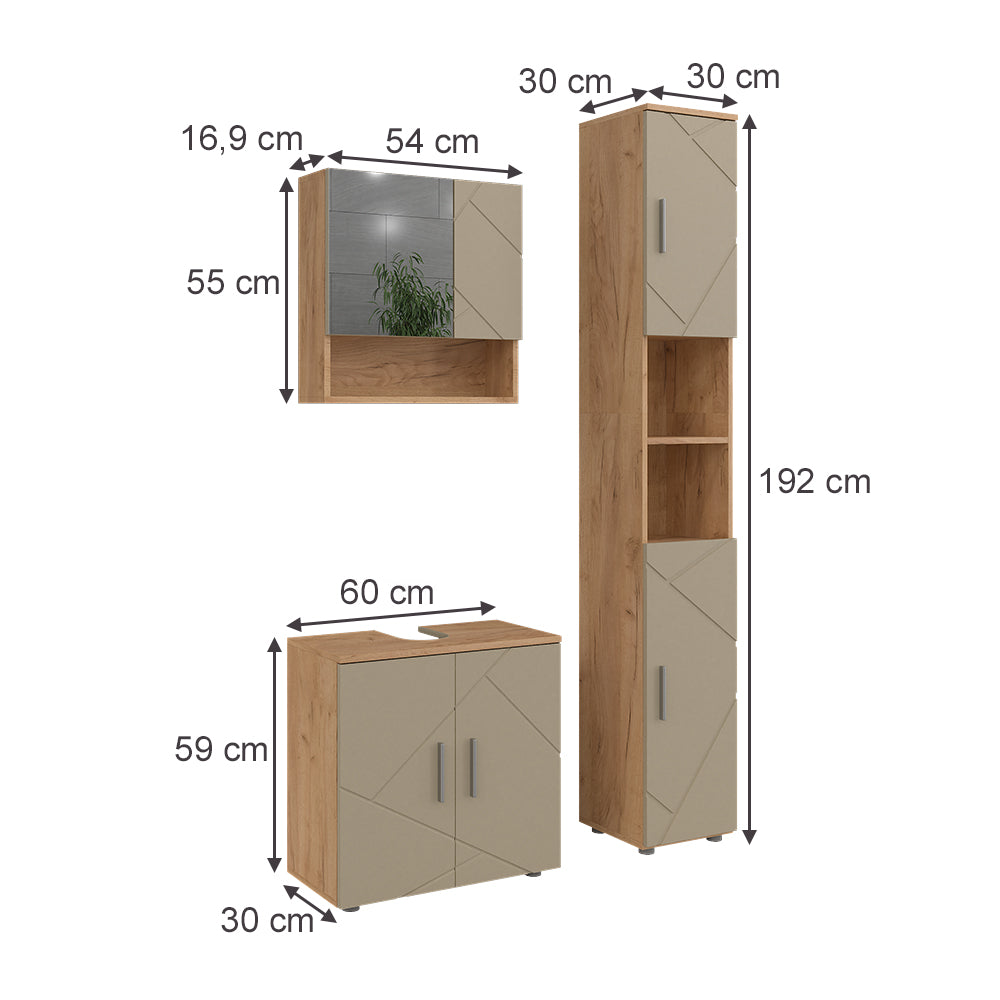 Vicco Set di mobili da bagno 3 pezzi Quercia dorata 3 parti