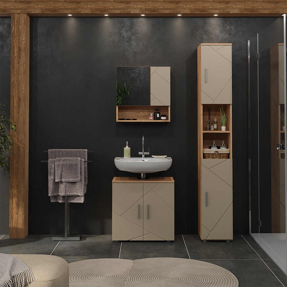 Vicco Set di mobili da bagno 3 pezzi Quercia dorata 3 parti