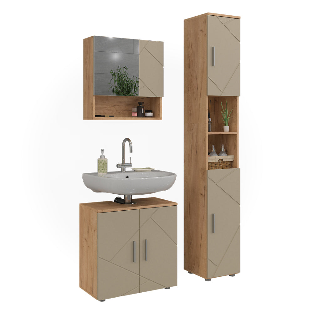 Vicco Set di mobili da bagno 3 pezzi Quercia dorata 3 parti