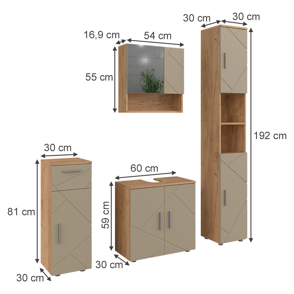 Vicco Set di mobili da bagno Quercia dorata 4 parti
