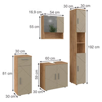 Vicco Set di mobili da bagno Quercia dorata 4 parti