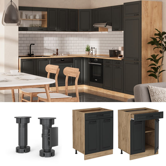 Vicco Mobiletto base per cucina Antracite casa di campagna 60 cm con cassetto, PL Rovere