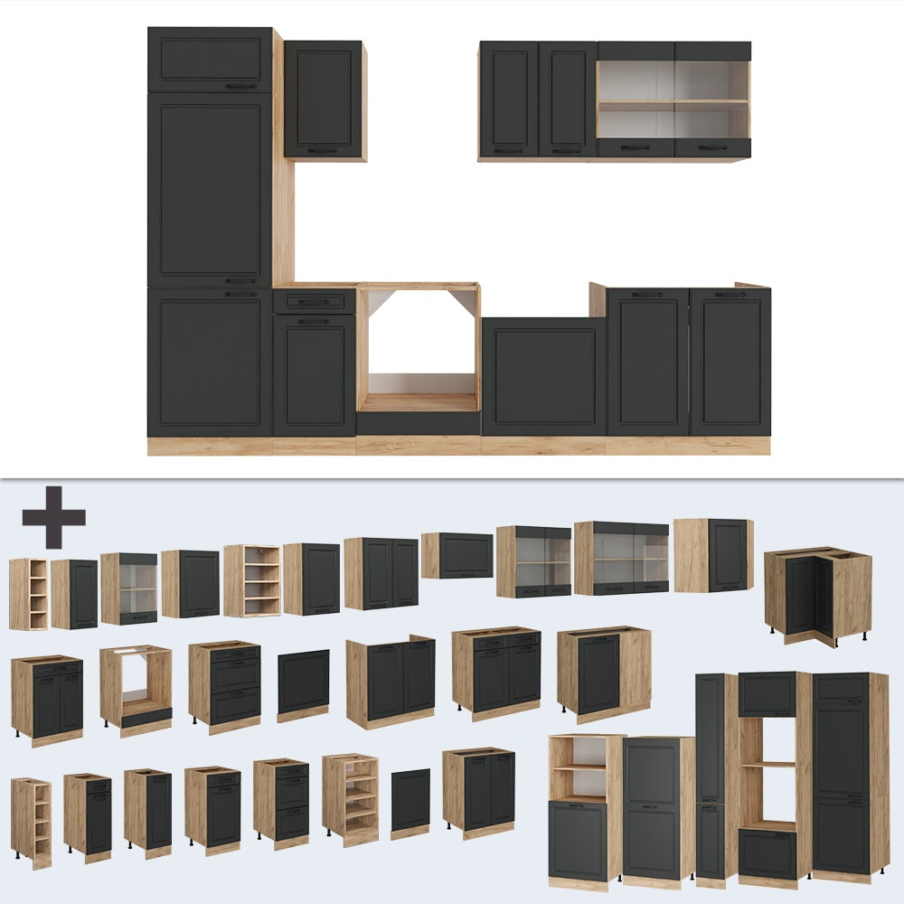 Vicco Cucina componibile Antracite casa di campagna/rovere dorato 300 cm , PL Rovere