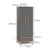 Vitalispa Armadio per bambini Grigio/Artisan 70 x 186.8 cm