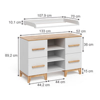 Vitalispa Fasciatoio Bianco/Artisan 133 x 98 cm XL con 4 cassetti