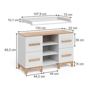 Vitalispa Fasciatoio Bianco/Artisan 133 x 98 cm XL con 4 cassetti