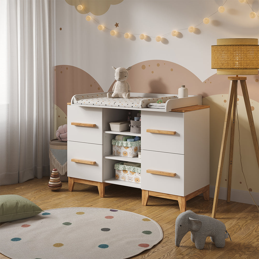 Vitalispa Fasciatoio Bianco/Artisan 133 x 98 cm XL con 4 cassetti