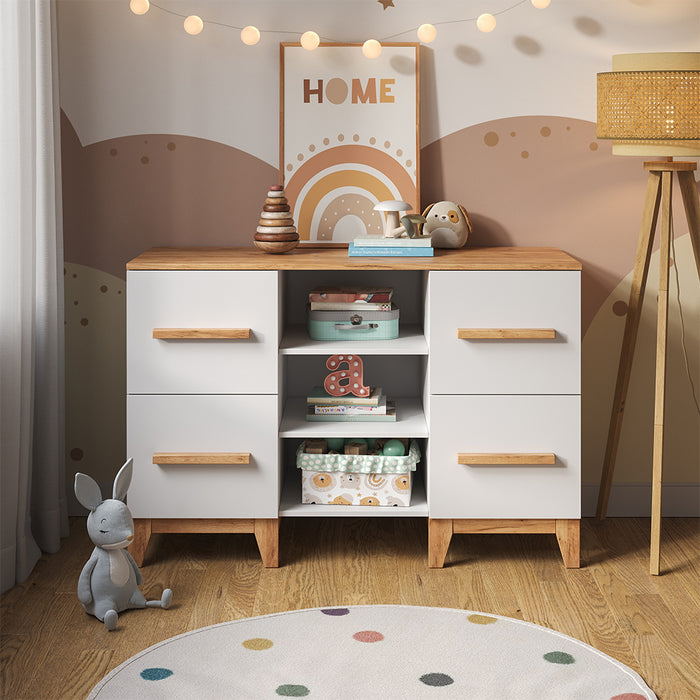 Vitalispa Fasciatoio Bianco/Artisan 133 x 98 cm XL con 4 cassetti