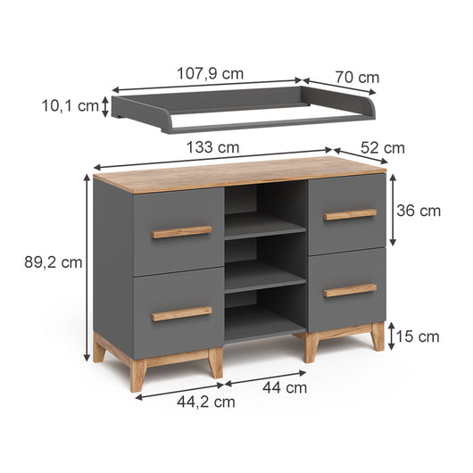 Vitalispa Fasciatoio Grigio/Artisan 133 x 98 cm XL con 4 cassetti