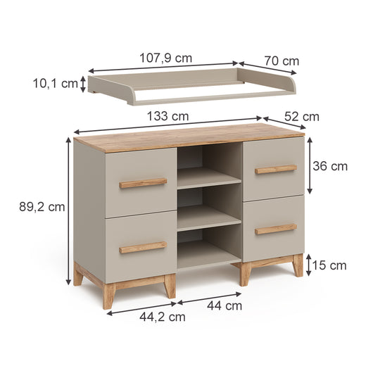 Vitalispa Fasciatoio Cashmere/Artigianale 133 x 98 cm XL con 4 cassetti