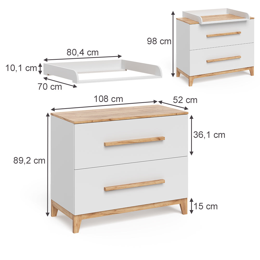 Vicco Fasciatoio Bianco/Artisan 108 x 98 cm con 2 cassetti