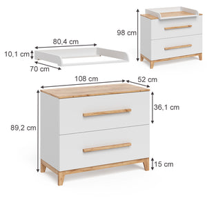 Vicco Fasciatoio Bianco/Artisan 108 x 98 cm con 2 cassetti